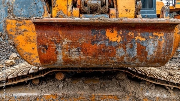 Obraz Close-up of a rusty orange bulldozer bucket