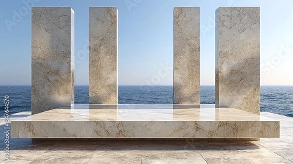Obraz Beige marble columns, ocean backdrop