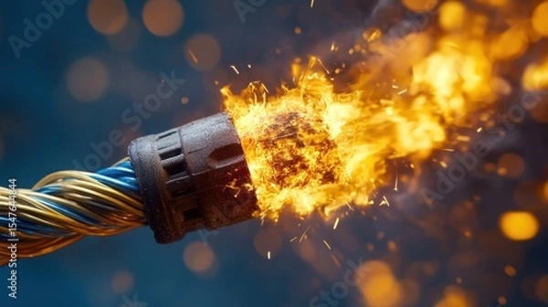 Obraz Burning electrical cable, intense flames