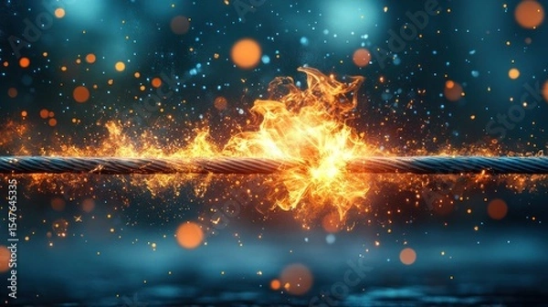 Obraz Burning rope, fiery sparks, dark background