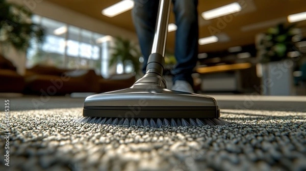 Obraz Close-up of a person vacuuming carpet in an office