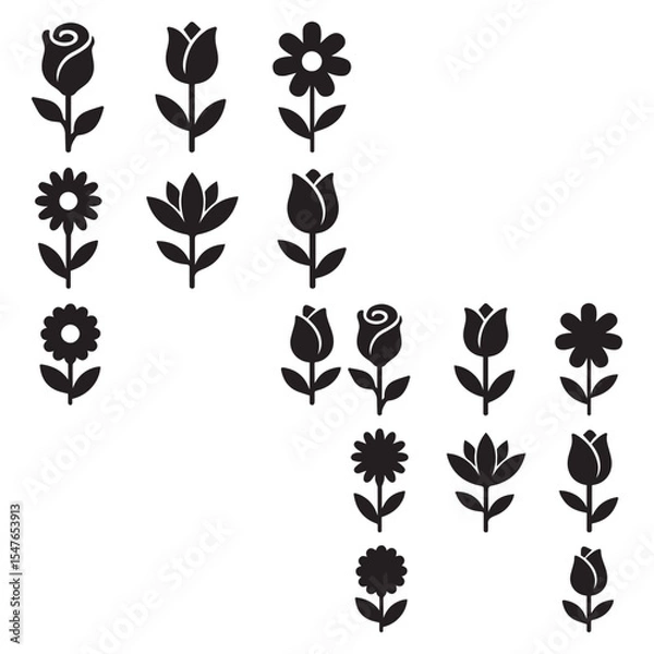 Fototapeta Simple black and white floral icons for spring design