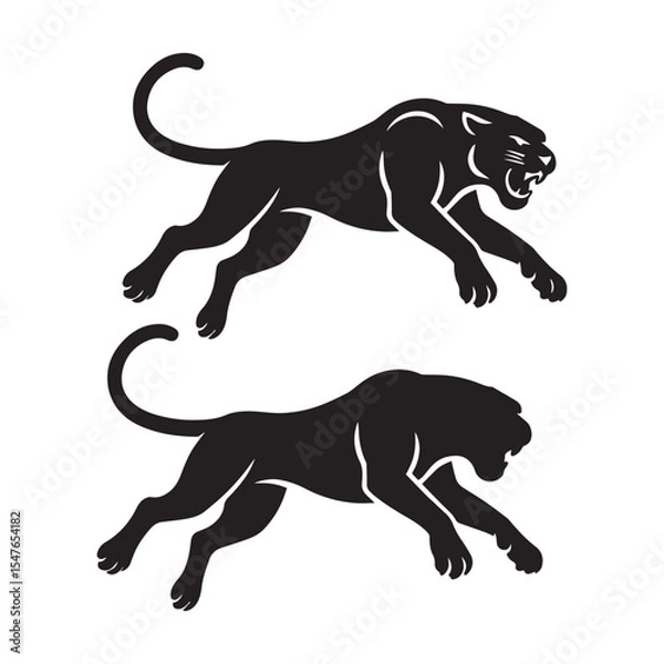 Fototapeta Powerful Panther Silhouettes: Two Vector Designs for Graphic Use