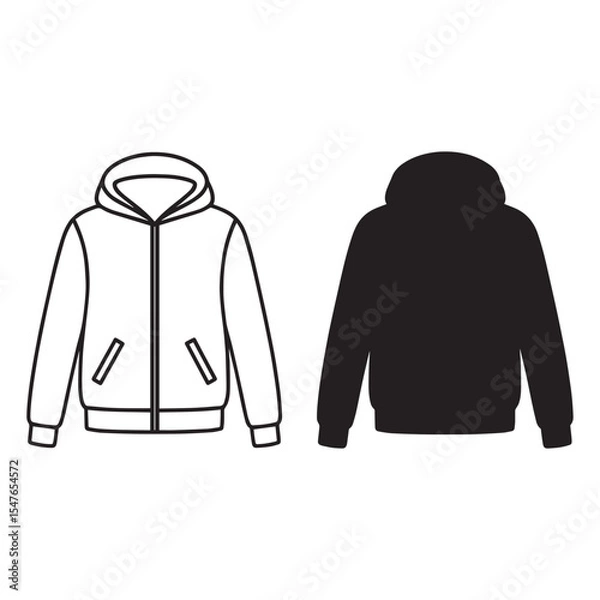 Fototapeta Two variations of a hooded zippered jacket outlined in a simple style.