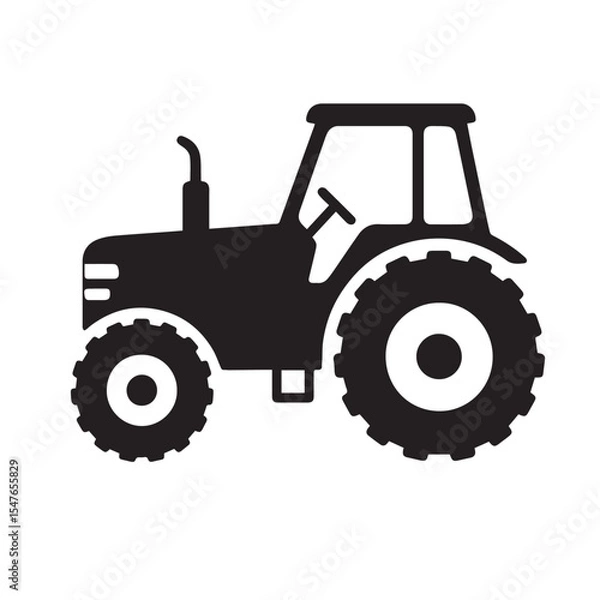 Fototapeta Simple black silhouette of a modern farm tractor.