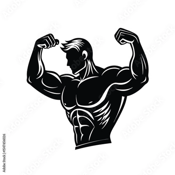 Fototapeta Strong and Muscular Man Flexing Biceps, Perfect for Fitness and Bodybuilding Logos.