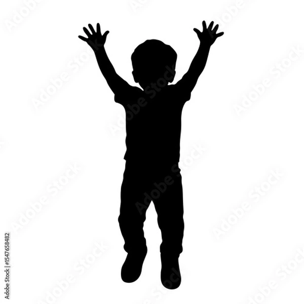Obraz Boy jumping silhouette, happy children jumping, running isolated on white background