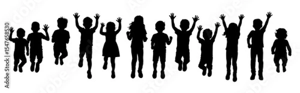 Obraz Happy kids jumping silhouette, active child jumping, cheerful kids playing