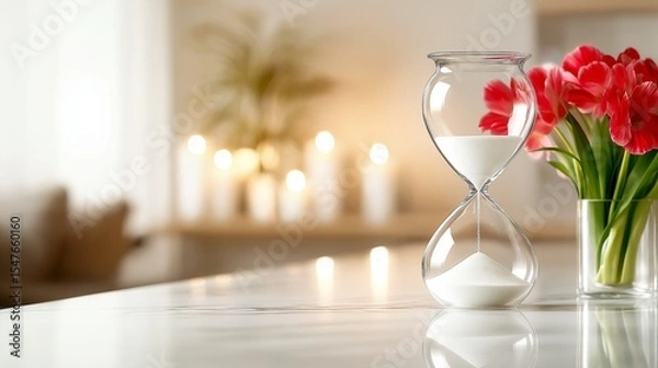 Obraz A luxurious, crystal-clear hourglass with sand flowing smoothly from the top bulb to the bottom