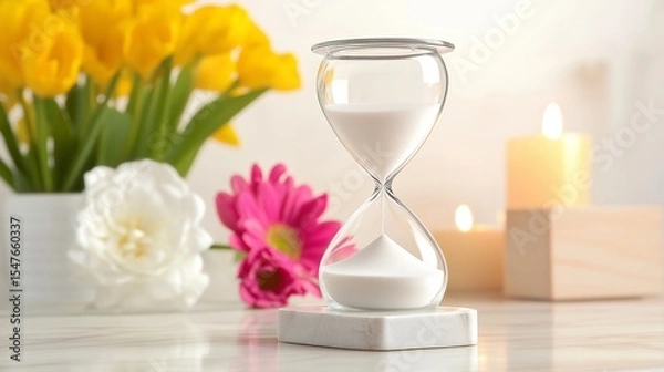Obraz A luxurious, crystal-clear hourglass with sand flowing smoothly from the top bulb to the bottom