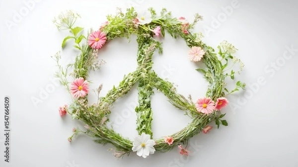 Obraz A glowing peace symbol made of intertwined flowers and vines