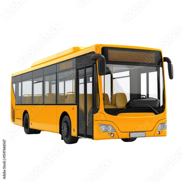 Fototapeta Bright yellow city bus with modern design on transparent background, cutout PNG