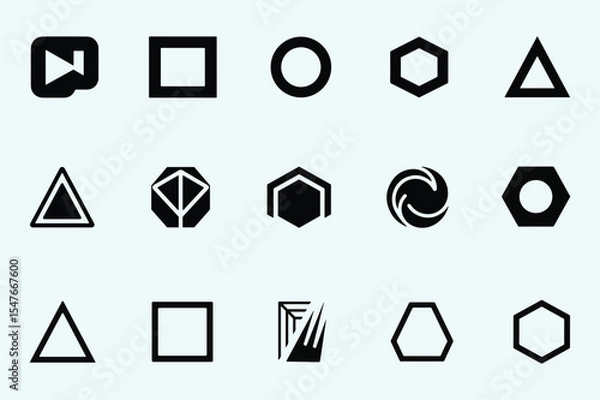 Obraz Minimal Geometric Shape Icon Set in Black for Branding and Modern Design.