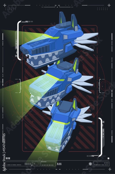 Fototapeta Futuristic Robot Head Design with Blueprint and Technical Overview