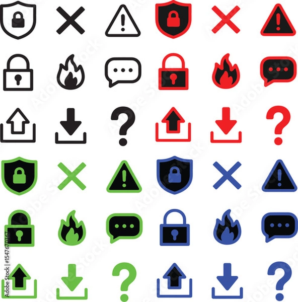 Fototapeta Flat Cyber Security and Communication Icons