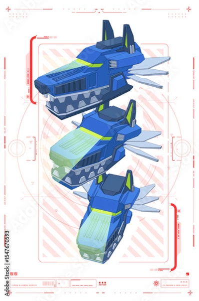 Fototapeta Futuristic Robot Head Design with Blueprint and Technical Overview