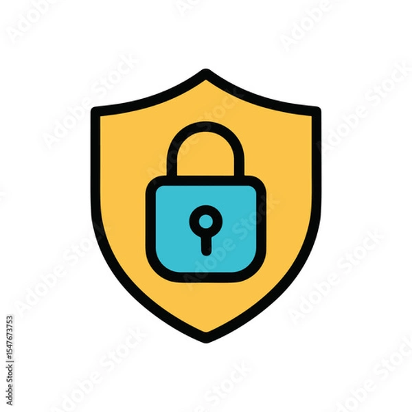 Fototapeta Teal lock secure on gold shield. Icon symbol illustration