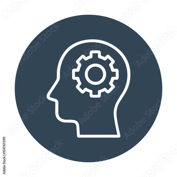 Fototapeta Thinking head with cogwheel inside in a circle. Icon symbol illustration