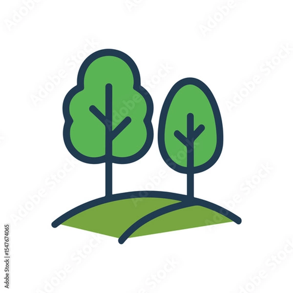 Fototapeta Verdant stylized trees atop a hill. Icon symbol illustration