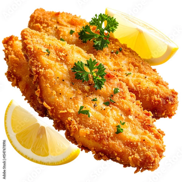 Fototapeta Fried Catfish Fillet with Lemon and Parsley – Transparent