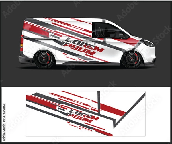 Fototapeta Sleek Van Wrap Design with Red and Gray Stripes and Modern Typography