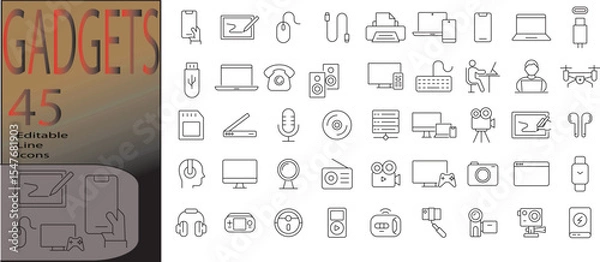Fototapeta Gadgets line editable icon set. Editable stroke. Vector illustration	