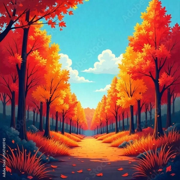 Fototapeta A road with trees and grass
