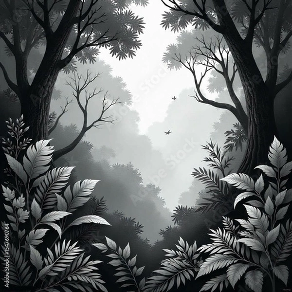 Fototapeta A black and white image of a forest
