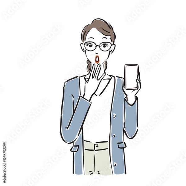 Obraz スマホを持つメガネ姿のかっこいいビジネスウーマン