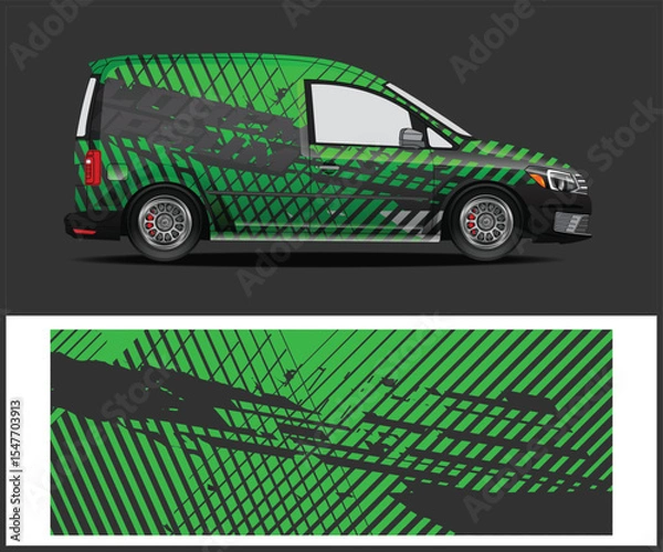 Fototapeta Green and Gray Racing Van Wrap Design with Abstract Graphics and Template
