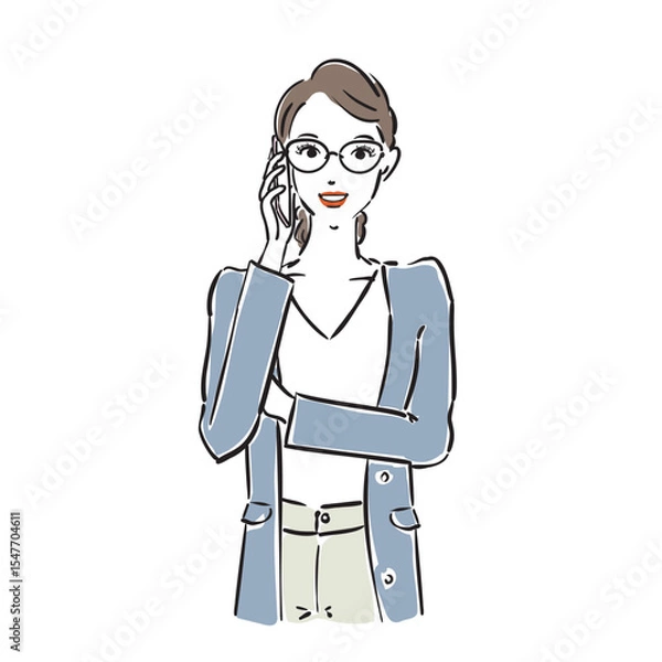 Obraz 通話するメガネ姿のかっこいいビジネスウーマン