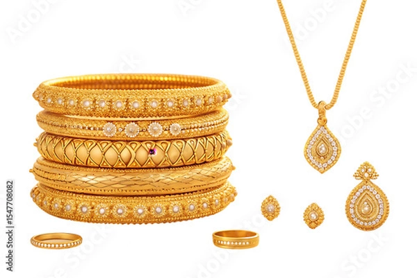 Obraz Luxury gold jewelry set with diamonds isolated on transparent background