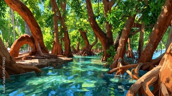 Obraz Lush Mangrove Forest Serene Tropical Waters and Ancient Roots