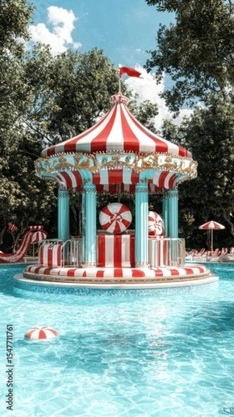 Obraz Enchanted Peppermint Carousel Pool Summer Fun in a Whimsical Water Park