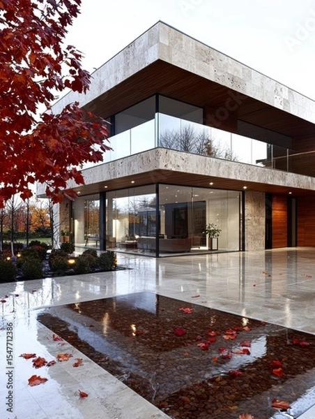 Obraz Modern Architecture Luxurious Contemporary Home Design with Stunning Autumnal Landscape