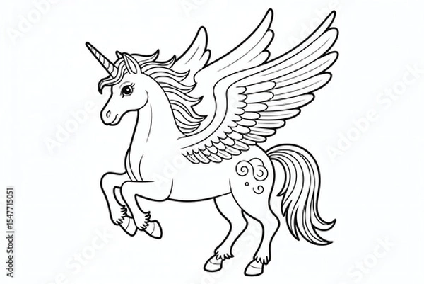 Fototapeta Winged unicorn, mythical creature, graceful pose.
