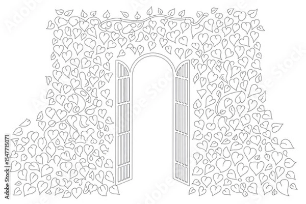 Fototapeta Archway adorned with hearts, a path to love.
