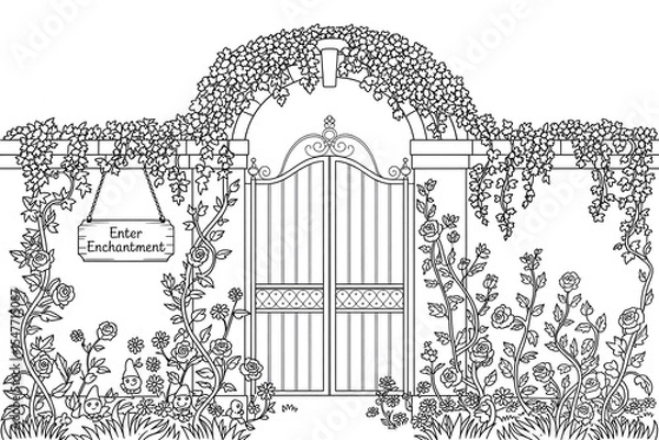 Obraz Ornate gate with floral embellishments, inviting entryway.

