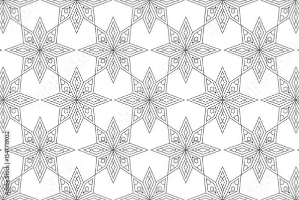 Obraz Geometric repeating pattern of intricate black lines on white.
