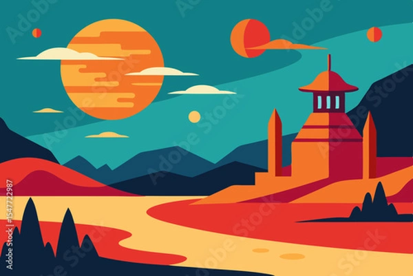 Fototapeta vector illustration of a castle