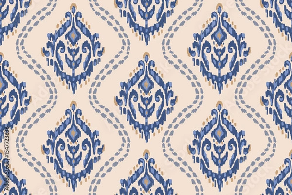 Fototapeta Seamless traditional ikat pattern with earthy tones in geometric and tribal-inspired design. Ideal for textiles, wallpapers, and ethnic-themed projects.