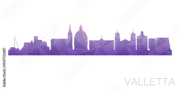 Fototapeta Valletta, Malta Low Poly Skyline Clip Art City Design. Geometric Polygon Graphic Horizon Icon. Vector Illustration Symbol.