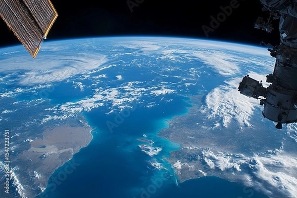 Fototapeta View of Earth from space captured during low-light conditions showcasing urban lights and natural atmosphere