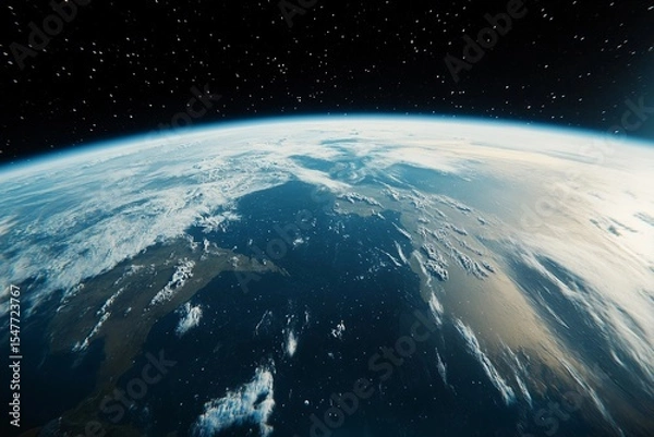 Fototapeta View of Earth from space captured during low-light conditions showcasing urban lights and natural atmosphere