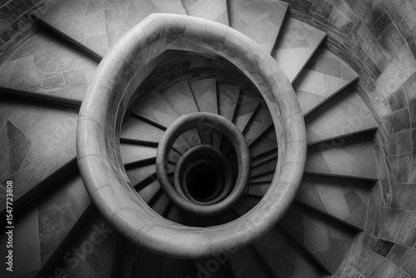 Fototapeta Endless spiral staircase viewed from above, showcasing a mesmerizing architectural design in a historic building