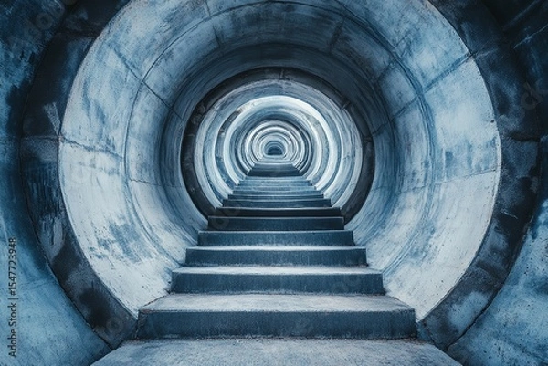 Fototapeta Steps lead into an endless circular tunnel creating a mysterious atmosphere with a sense of depth and intrigue
