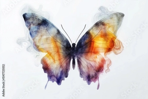 Fototapeta Watercolor butterfly with wings dissolving into air captures vibrant colors in motion