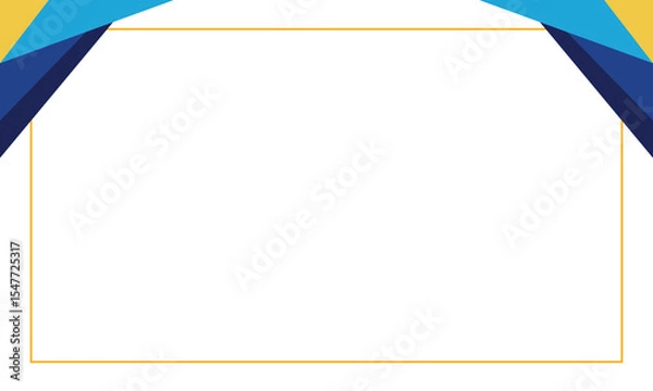 Obraz Modern geometric frame design with blue, yellow, and navy corner accents on a white background. Ideal for templates, banners, certificates, digital invitations, or business presentations.