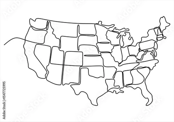 Fototapeta Line Drawing of the United States Map.  line icon-continuous line drawing. Editable stroke.