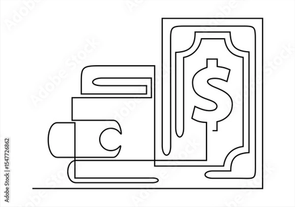 Fototapeta Money and Wallet Line.   line icon-continuous line drawing. Editable stroke.